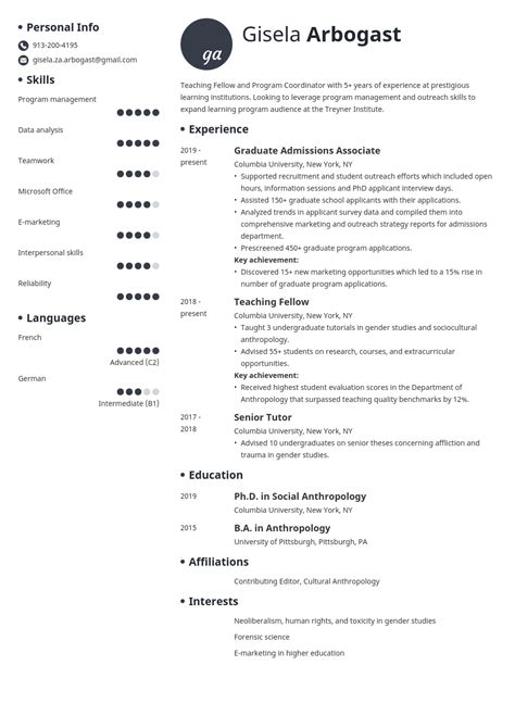 Phd Resume Example Template Initials Resume Examples Job Resume