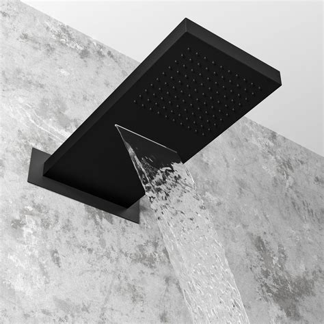 Galway Thermostatic Matt Black Square Waterfall Shower Set