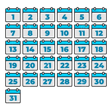 Números De Calendario De Diseño Plano Del 1 Al 31 Vector Png Dibujos