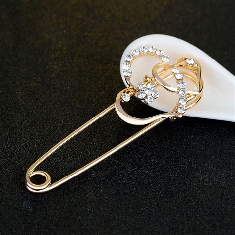 12 Style Latest Safety Pins Gold Brooch Fashion Jewelry Double Heart