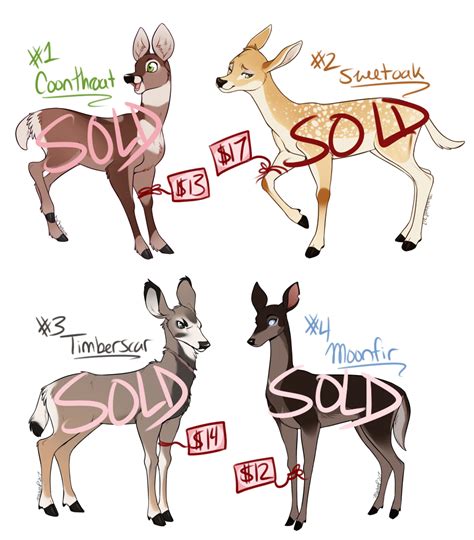 Deer Adoptables Batch 2 Sold By Machati On Deviantart Cute Animal