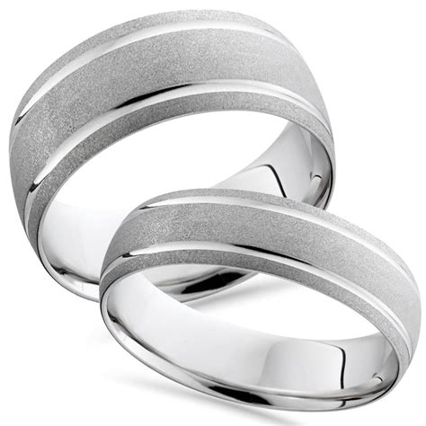 14k White Gold Matching His Hers Brushed Comfort Fit Wedding Band