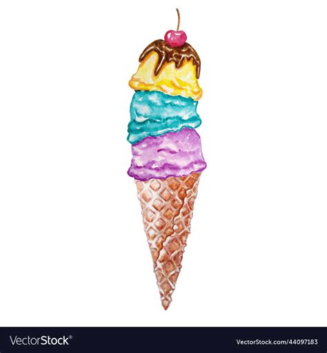 Watercolor Ice Cream Fruit In A Waffle Cone Cup Vector Image