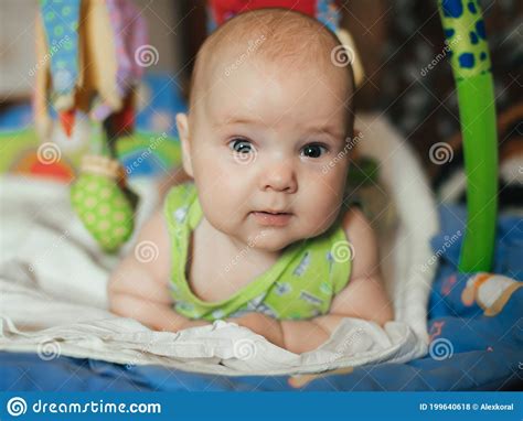 Portrait Of Lying Funny Caucasian Baby Boy Stock Photo Image Of