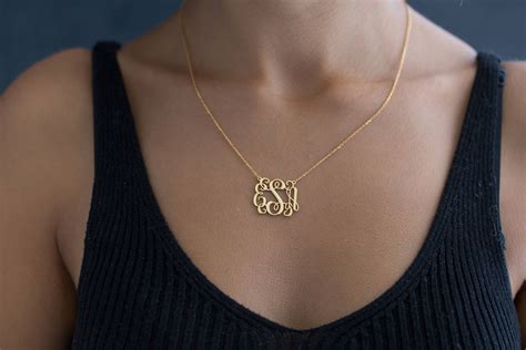 K Solid Gold Monogram Necklace Personalized Gold Necklace Etsy