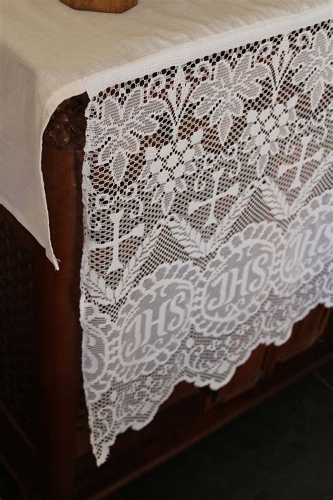 Home Altar Cloth Catholic White Liturgical Lace Crosses Ihs Etsy