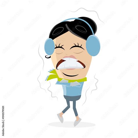 Funny Clipart Of A Freezing Woman Stock Vector Adobe Stock