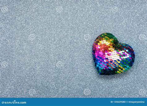 Valentines Day Background Mockup With One Lgbt Rainbow Heart On Silver