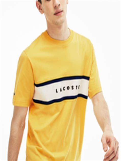 Buy Lacoste Men Yellow Printed Round Neck Pure Cotton T Shirt Tshirts