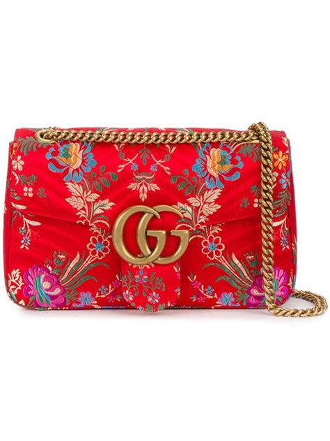 Shop Gucci Floral Jacquard Gg Marmont Shoulder Bag Structured Handbags
