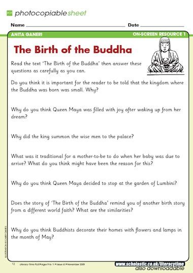 ‘the Birth Of The Buddha Question Sheet Free Primary Ks2 Teaching
