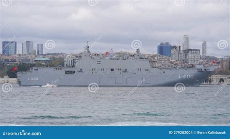 TCG Anadolu Ship Passing Bosphorus Istanbul Editorial Stock Image