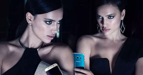 irina shayk flashes a sultry look and pouts for the camera as she makes samsung sexy irish