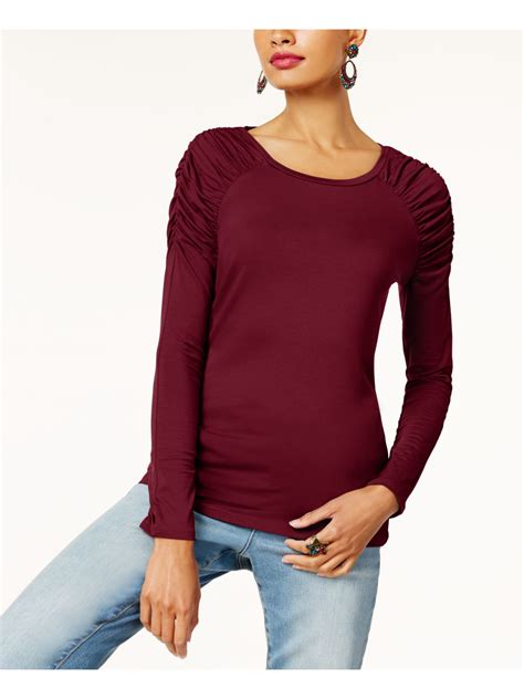 Inc Womens Brown Long Sleeve Scoop Neck Top Size M Ebay