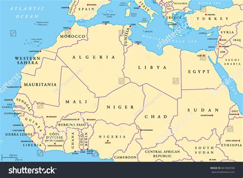 North Africa Countries Political Map Capitals Stock Vector Royalty