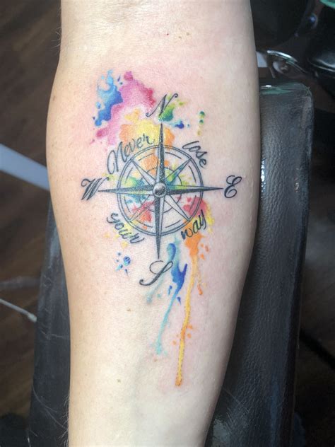 Watercolor Compass Tattoo From Yesterday Forearm Tattoos Watercolor Compass Tattoo Compas