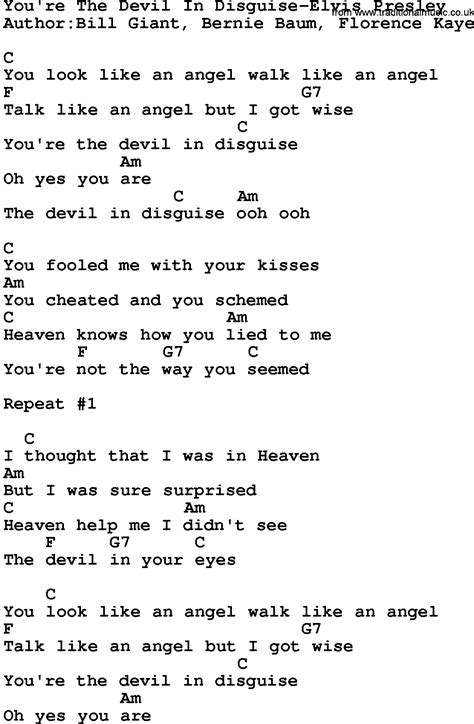 Country Musicyoure The Devil In Disguise Elvis Presley Lyrics And Chords