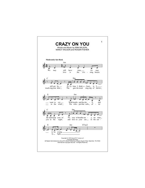 The play is funny and the music was well sung. Crazy On You Sheet Music | Heart | Lead Sheet / Fake Book