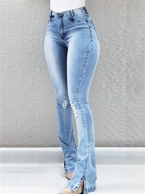 European And American Womens Sexy Slim Slimming Ripped Flared Jeans