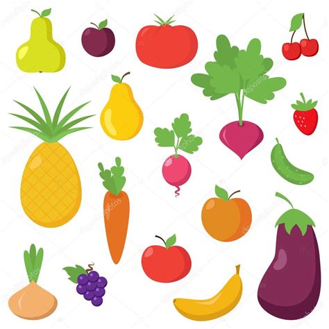 Conjunto De Vectores De Frutas Y Verduras De Dibujos Animados Vector