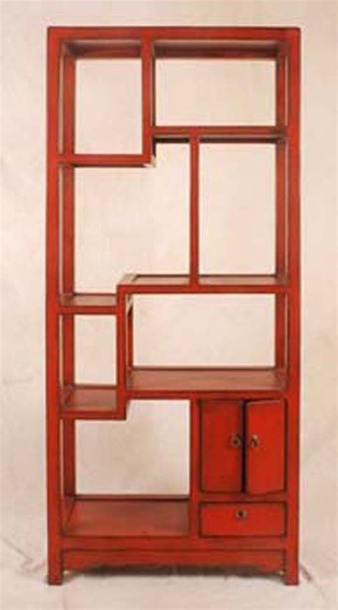 Chinese Style Red Display Shelf 2 Doors And 1 Drawer Antique Chinese
