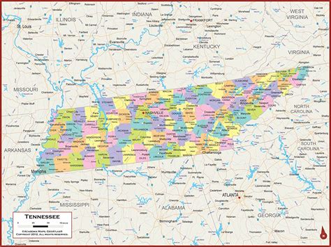 60 X 45 Giant Tennessee State Wall Map Poster With