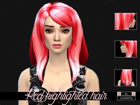The Sims Resource Red Highlighted Hairstyle By Izzy Mcfire Sims 4
