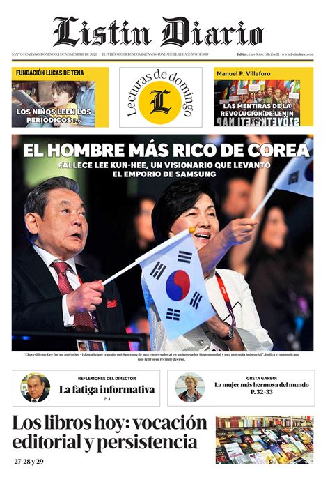 Portada Periódico Listín Diario Domingo 01 De Noviembre 2020