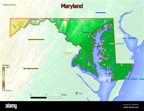 Physical Map Of Maryland Shows Landform Features Such As Mountains