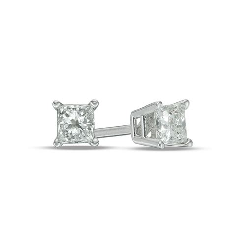 1 4 CT T W Princess Cut Diamond Solitaire Stud Earrings In 14K White
