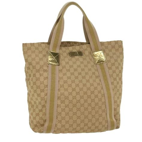 Gucci Gucci Gg Canvas Sherry Line Tote Bag Beige Pink Khaki 189669 Auth