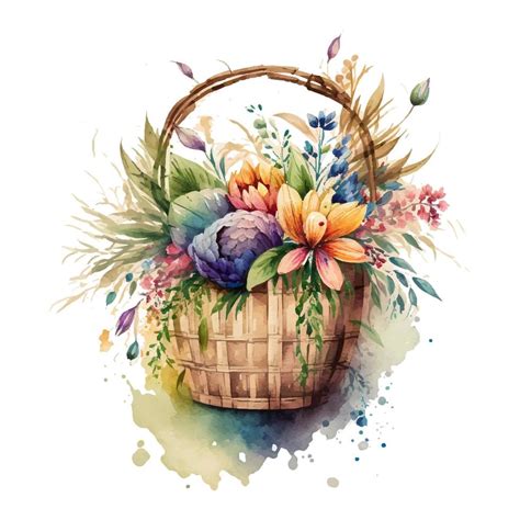 Aquarelle Fleurs Clipart Vecteur P Ques Panier Png Printemps Floral