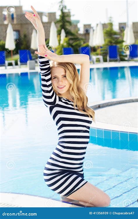 Beautiful Girl Posing Near The Swimming Pool Stock Image Image Of