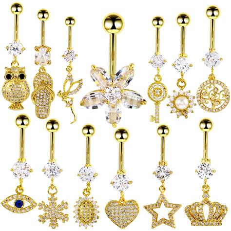 Aliexpress Com Buy Pc Steel Gold Belly Button Rings Crystal Piercing