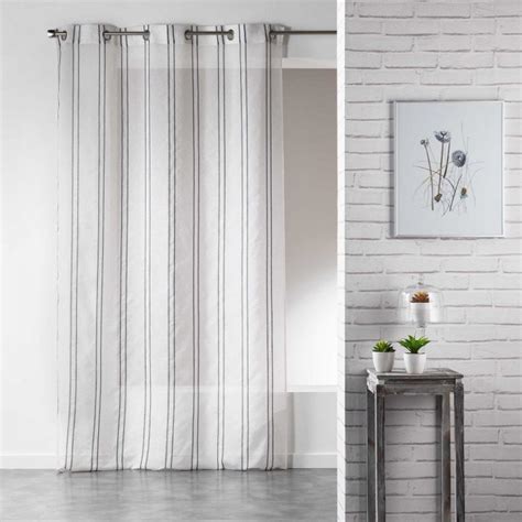 Lali White Ring Top Voile Curtain Panel With Vertical Stripes