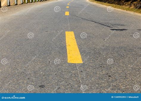 Yellow Broken Line On Asphalt Road Stock Image Image Of Border