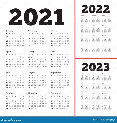Year 2021 2022 2023 Calendar Vector Design Template Stock Vector