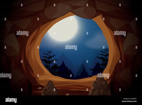 Cave Entrance Night Scene Illustration Stock Vector Image And Art Alamy
