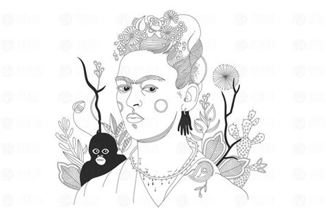 Frida Kahlo Coloring Page Coloring Pages Graphic Illustration Drawings