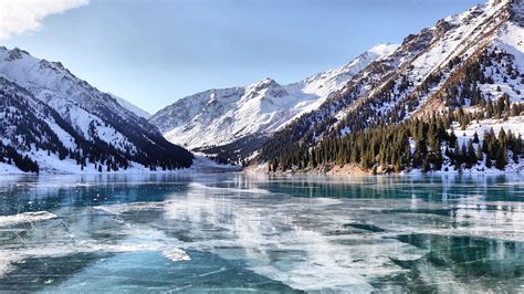 1920x1080 Snow Lake Frozen Lake Kazakhstan Ice Mountain Landscape