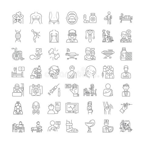 Patient Linear Icons Signs Symbols Vector Line Illustration Set Stock