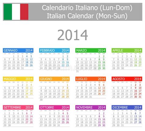 2014 Italian Planner Calendar With Horizontal Months Stock Vector
