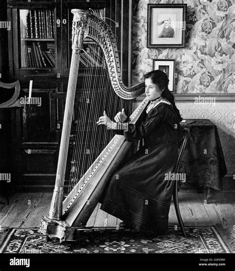 Woman Playing Harp In Music Black And White Stock Photos And Images Alamy