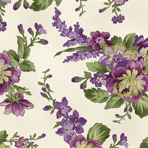 Aubergine Large Floral Cream And Purple Maywood Studio Cotton Quilt