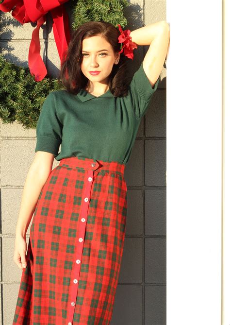68 Vintage 50 S Pencil Skirt Red And Green Plaid Wool Size Small
