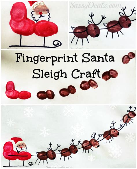 Santas Sleigh W Flying Reindeer Fingerprint Craft For Kids Crafty