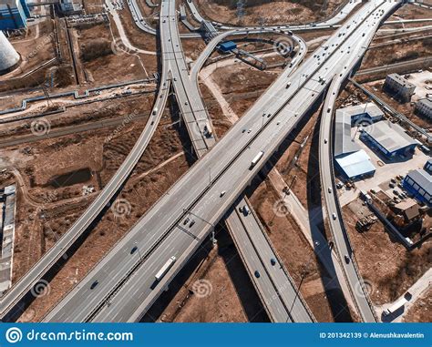 Aerial View Photo Of Highway Multilevel Junction Road In Urban
