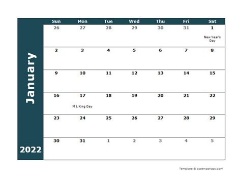 2022 Monthly Word Calendar Landscape Format Free Printable Templates