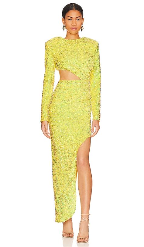 Bronx And Banco Ricky Sequins Gown In Neon Yellow ModeSens