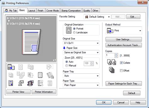 Konica minolta bizhub c284e driver & software download (multifunctional printer). Printing Preferences Window of the Printer Driver